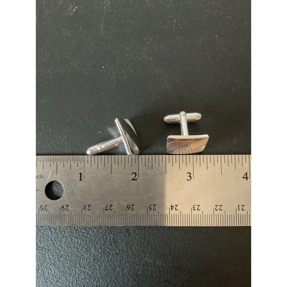 Vintage Square Silver-Tone Diagonal Striped Cufflinks For Men - Picture 4 of 4